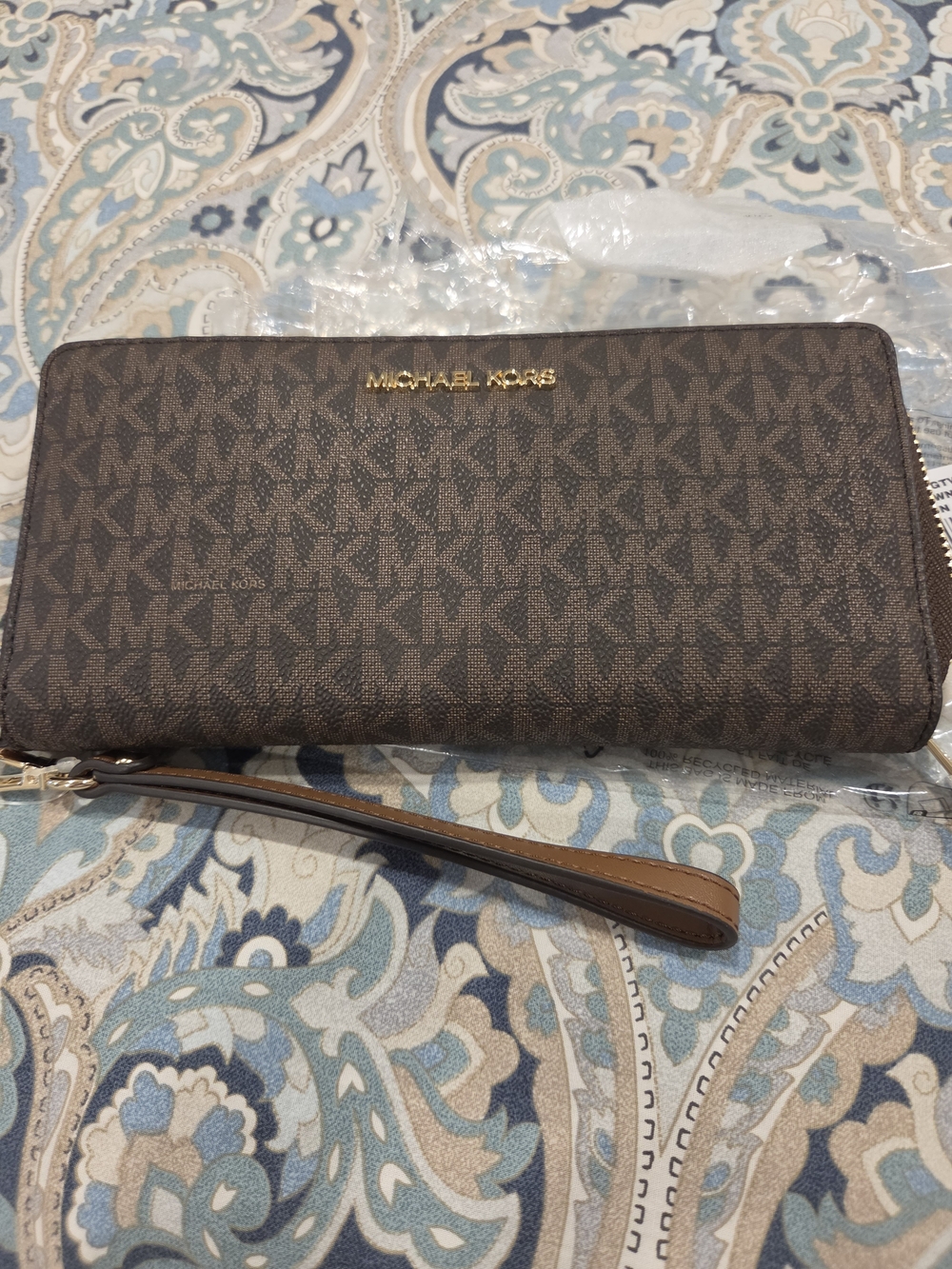 Michael Kors Brown Signature Zip-Around Wristlet Wallet
